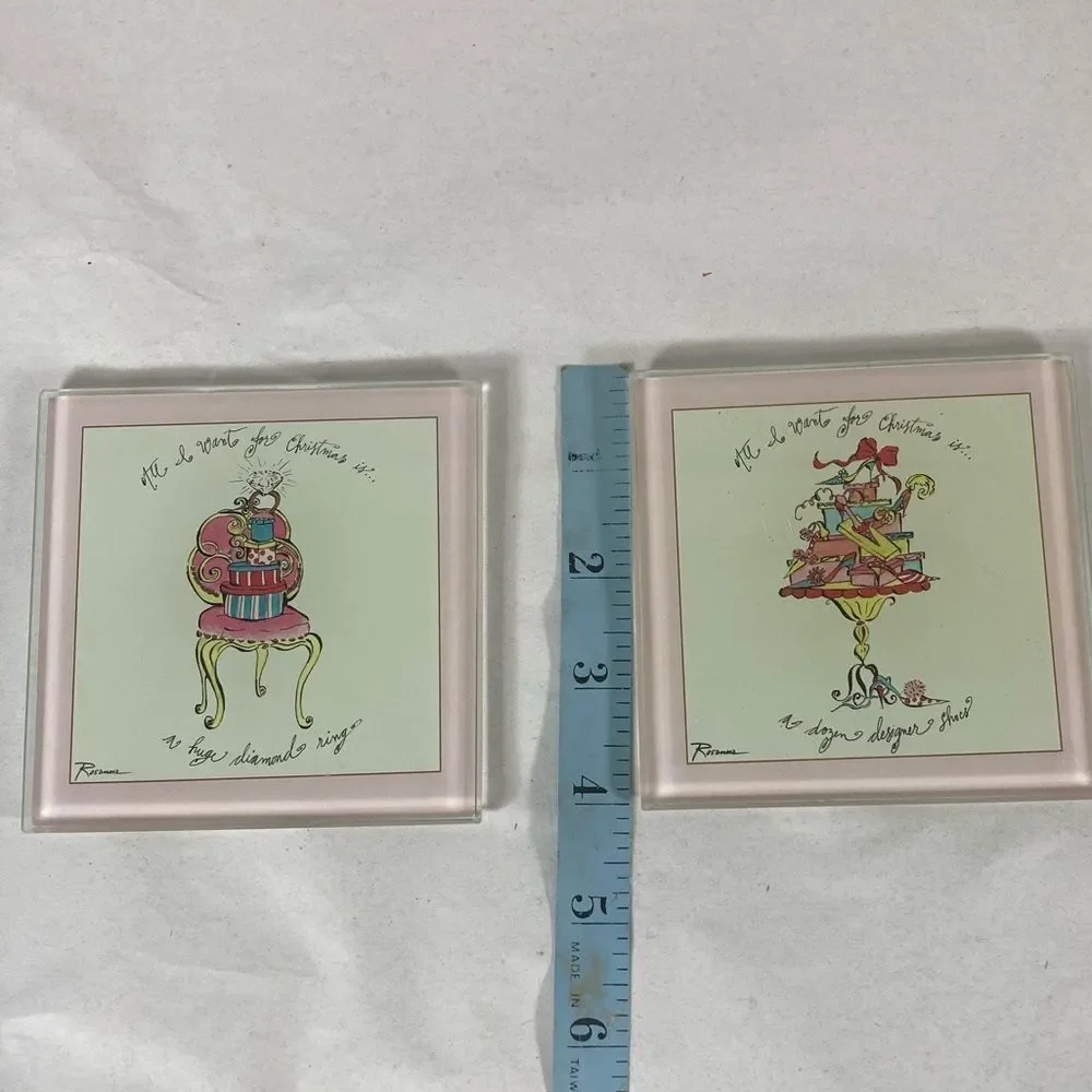 Rosanna Glass Coasters Set of 2 All I Want for Christmas Diamonds Shoes Square